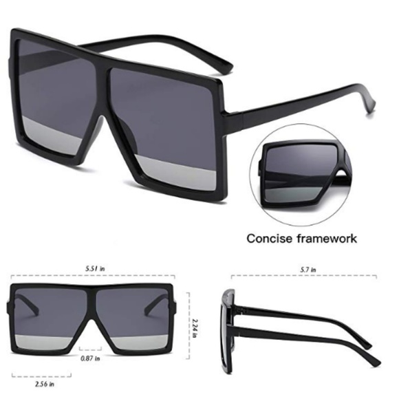 Square Oversized Sunglasses for Women Black Silver main image 5